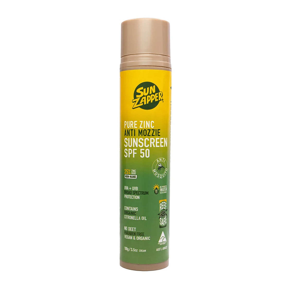 Anti Mozzie Sunscreen Cream 100g SPF 50 - Air Pump Tube (Sun Zapper) - Kakadu Traders Australia