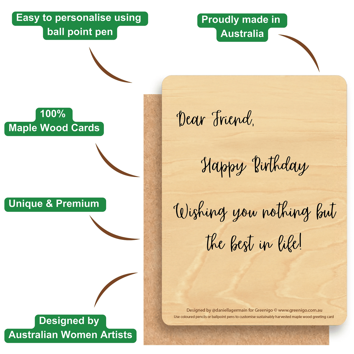 Premium Maple Wood Flat Greeting Card - Kakadu Traders Australia