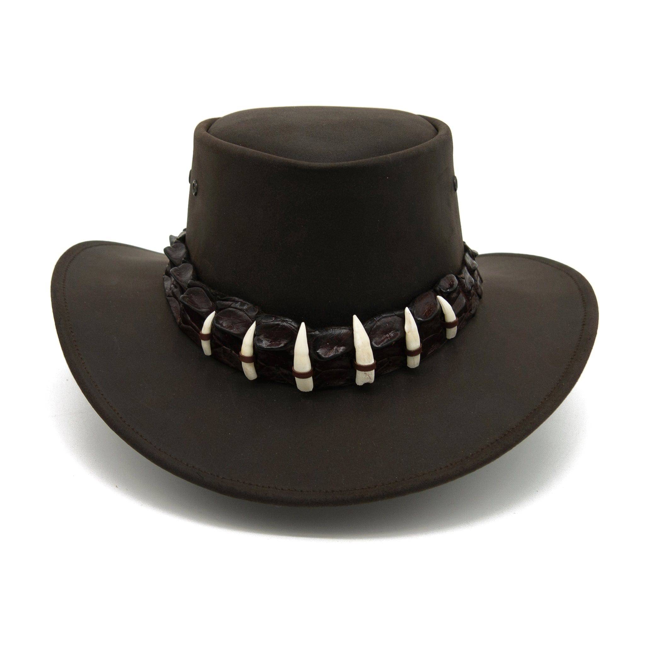 5528 Australian Leather Hat With Crocodile Band Teeth- Dundee Style | Australian Leather Hat with Crocodile Teeth. Made in  main image 2